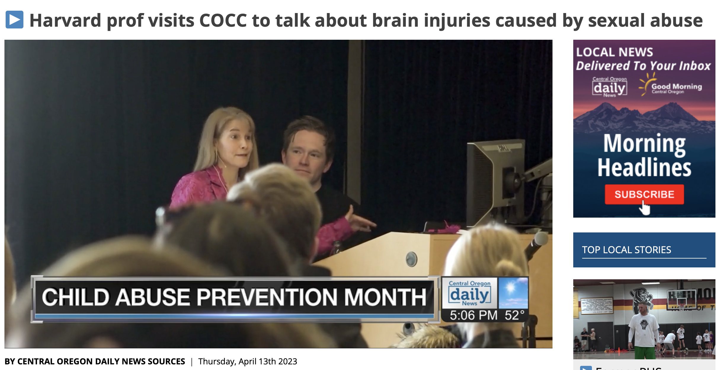 Harvard prof visits COCC to talk about brain injuries caused by sexual abuse